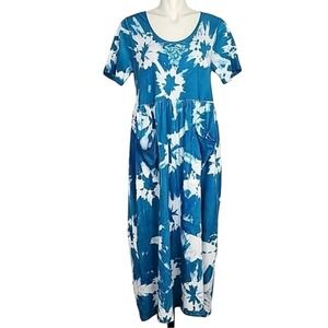Dharma Trading Co. Women's Hawaiian Blue White Tropical Maxi Cotton Dress Size M